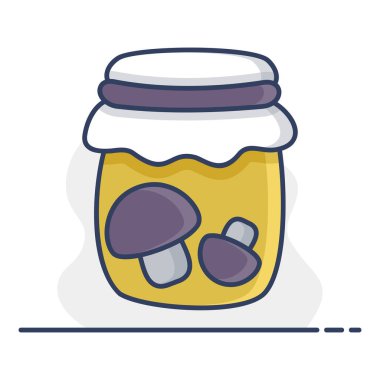 İçinde mantar olan bir kavanozun basit bir sanat simgesi. Bu illüstrasyon gıda, kırsal ve mutfak temalı tasarımlar için mükemmeldir, korunmuş ürünleri sembolize eder..