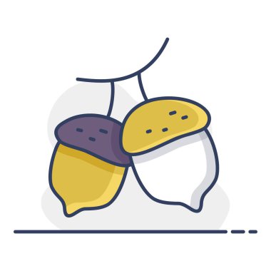 İki meşe palamudunun basit bir sanat simgesi. Bu illüstrasyon doğa, orman, sonbahar ve hasat mevsiminin cömertliği temaları için mükemmeldir..