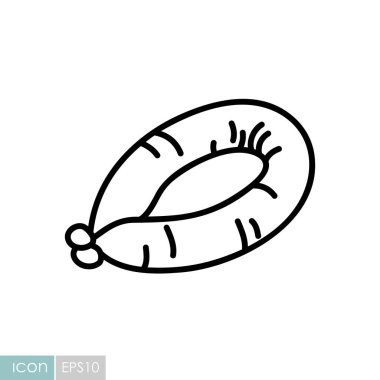 Halka şeklinde tütsülenmiş sosis veya kielbasanın basit bir siyah beyaz çizgi sanat vektör simgesi.