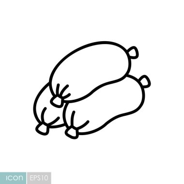 Üç sosis ya da sucuk yığınını gösteren basit bir siyah beyaz çizgi sanat vektörü ikonu.