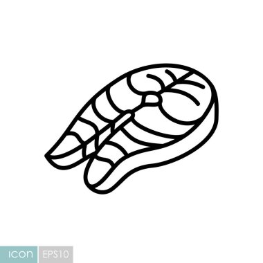 Tek bir çiğ balık bifteğinin basit bir siyah beyaz çizgili sanat simgesi, deniz ürünleri restoranı menüsü ya da grafikleri için mükemmel..