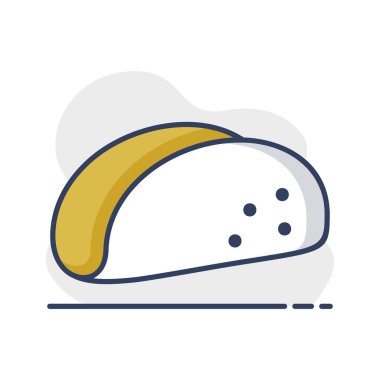 Klasik gevrek taco kabuğunun basit bir simgesi. Temiz, modern, düz bir tasarım tasarladı. Menüler, yemek uygulamaları ve fast food web siteleri için ideal.