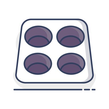 Basit bir kek ikonu ya da dört boş bardaklı kek pişirme tavası. Modern düz bir tasarım tasarımı. Menüler, yemek blogları ve mutfak malzemeleri web siteleri için ideal.