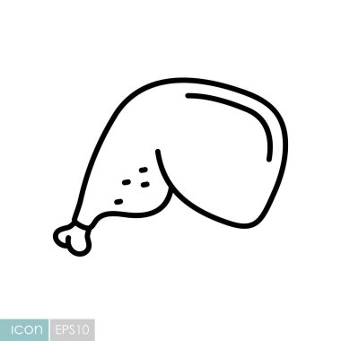 A simple black and white line art vector icon of a roasted chicken leg, including both the thigh and drumstick.