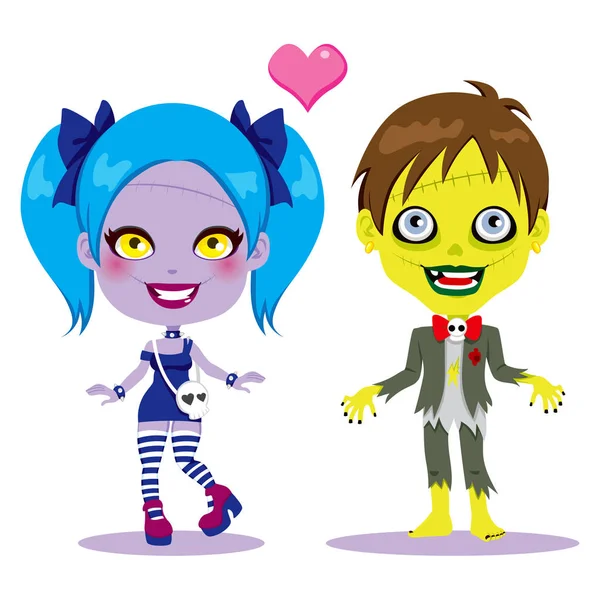 Mignon Zombie Couple Dans Amour Ensemble Prêt Pour Célébrer Halloween — Image vectorielle