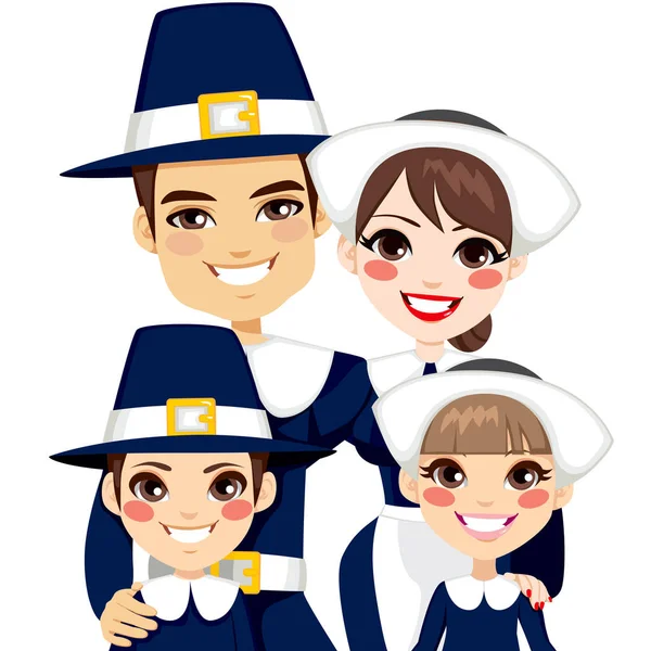 Family Dressed Traditional Pilgrim Clothes Thanksgiving Day — Stock Vector