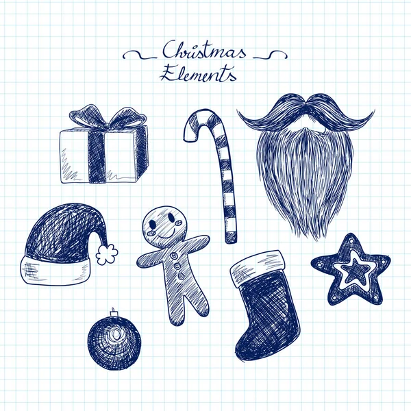 Funny Blå Färg Jul Doodle Element Papper Kalkylbladsbakgrund — Stock vektor