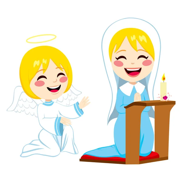 Марії Молитися Щасливі Ангел Гавриїл Приносячи Благою Звісткою Про Народження — стоковий вектор