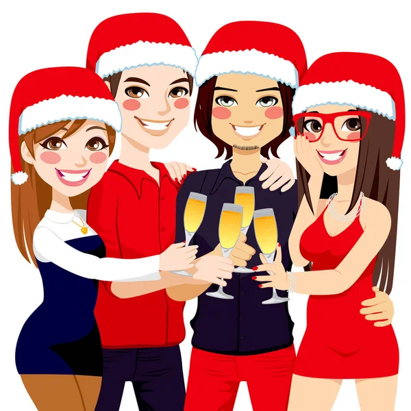 Друзья Произносят Тост Рождественскую Вечеринку Шампанским — стоковый вектор