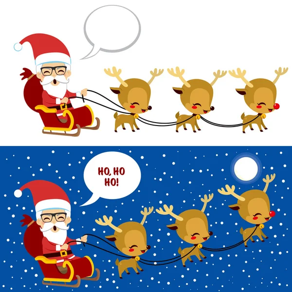 Vackra Jul Scen Med Santa Ridning Hans Släde Och Presenterar — Stock vektor