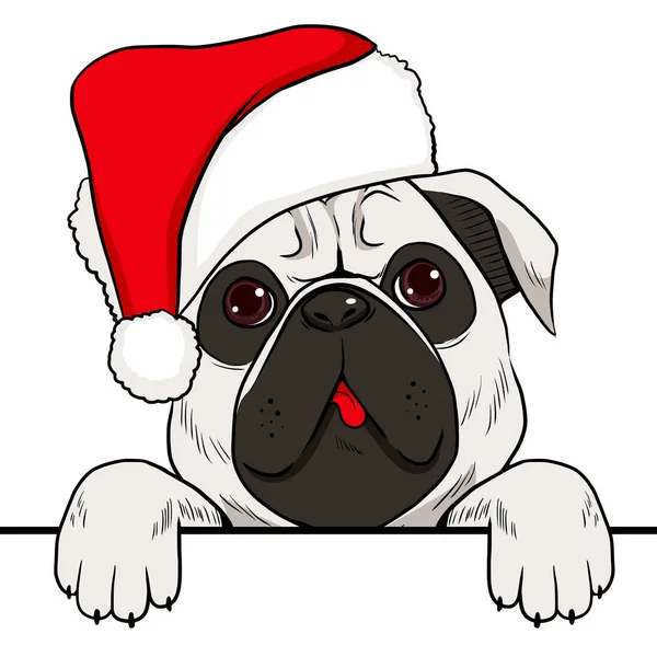 Köpek Kırmızı Noel Şapka Ile Boş Beyaz Bayrak — Stok Vektör