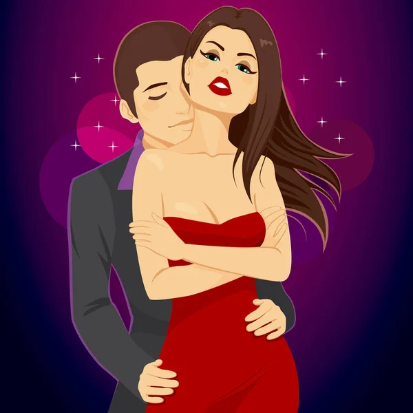 Beautiful Young Attractive Couple Hugging Dancing Lust Disco — Stock Vector