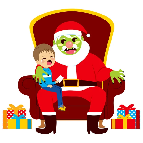 Santa Zombie Seduto Con Pianto Bambino Possesso Lettera Con Regali — Vettoriale Stock