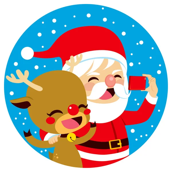 クリスマスに彼の鹿とサンタ クロース撮影 Selfie — ストックベクタ