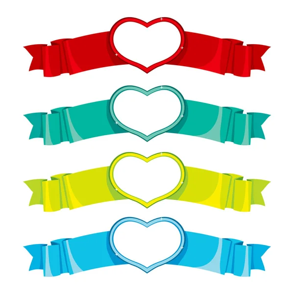 Vier Banner Mit Verschiedenen Farben Und Funkelnden Herzförmigen Rahmen Der — Stockvektor