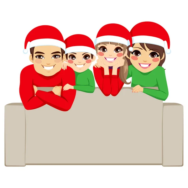 Felice Famiglia Giorno Natale Posa Ritratto Con Cappelli Babbo Natale — Vettoriale Stock