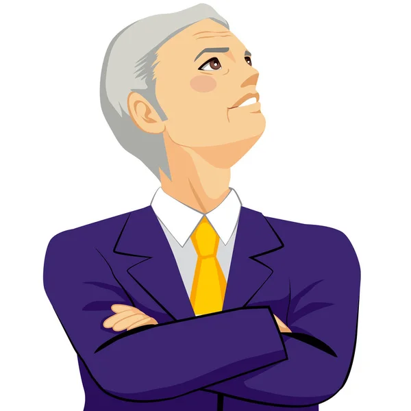 Senior Businessman Looking Positive Sky Arms Crossed Thinking Future Concept — Stock Vector