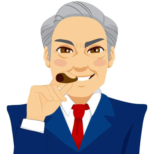 Arrogant Senior Businessman Smoking Cigar Happy Smiling — Stock Vector
