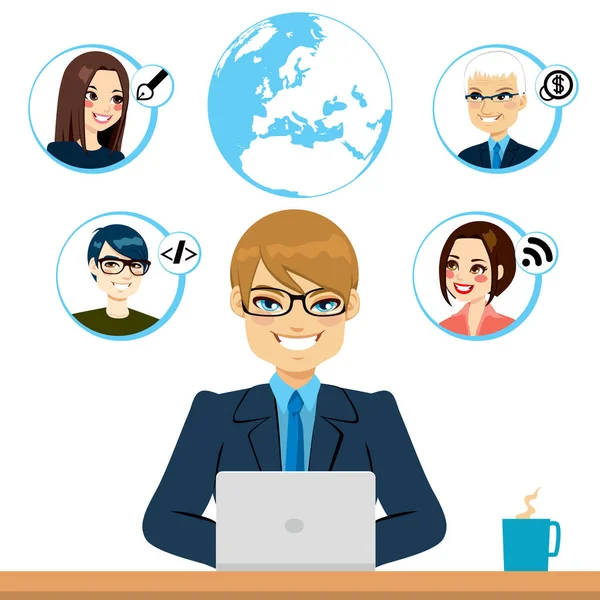 Young Freelance Working Collaboration Coworkers Internet — Stock Vector