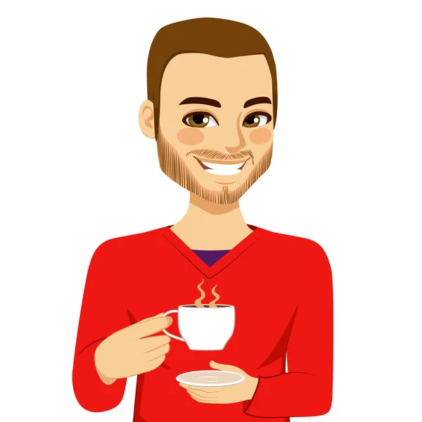 Feliz Joven Atractivo Bebiendo Café Caliente — Vector de stock