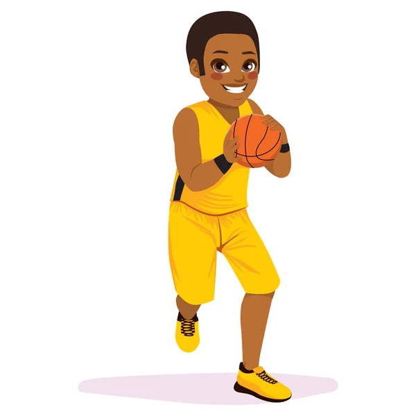 Young Happy Basketball Player Running Ball — Stock Vector