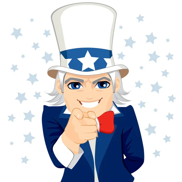 Old Man Disguised Uncle Sam Representing Wants You Concept Pointing — Stock Vector