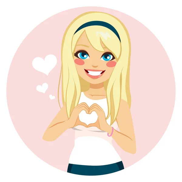 Hermosa Chica Rubia Haciendo Forma Corazón Con Las Manos San — Vector de stock