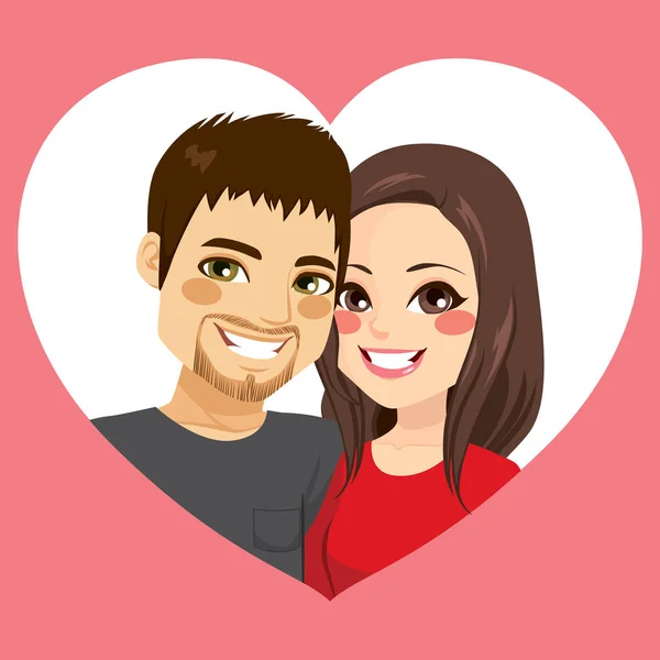 Cute Young Couple Saint Valentine Day Heart Frame Love — Stock Vector