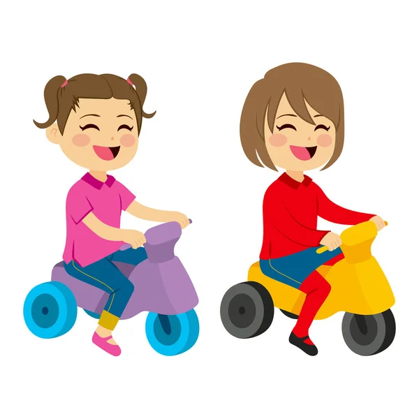 Sevimli Mutlu Kız Ile Birlikte Oynayan Tekerlekli Bisiklet — Stok Vektör