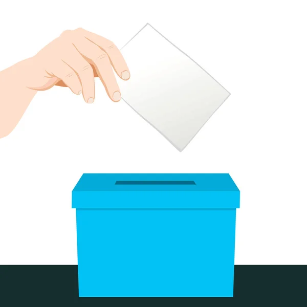将纸质选票放在蓝色投票箱上 — 图库矢量图片