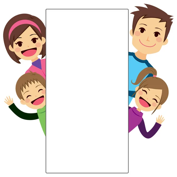 Illustration Cute Young Family White Blank Placard — Stock Vector