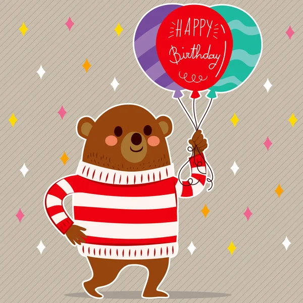 Cute Bear Balloons Happy Birthday Text — Stock Vector