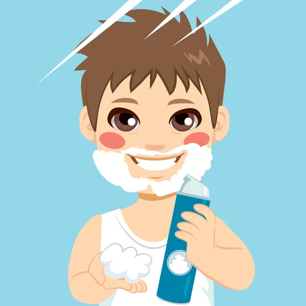 Pequeño niño afeitar crema barba — Vector de stock