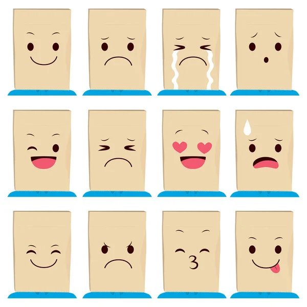 Expresiones faciales de bolsa de papel — Vector de stock