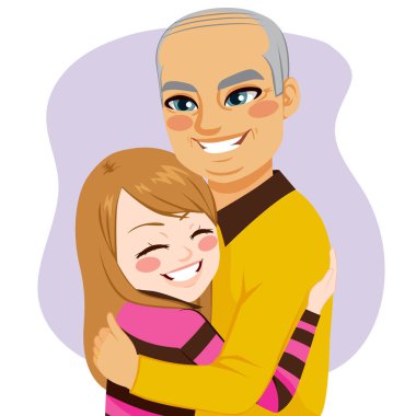 Girl hugging Grandfather clipart
