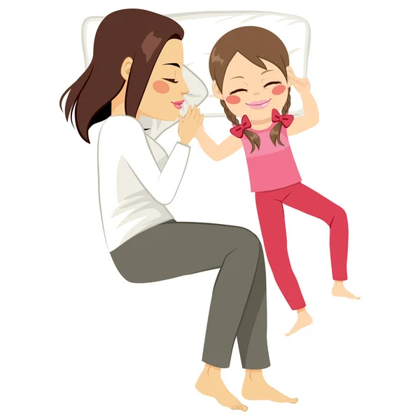 Madre hija cama de dormir — Vector de stock