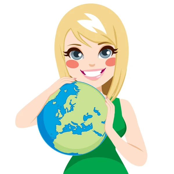 Girl Loving Earth — Stock Vector