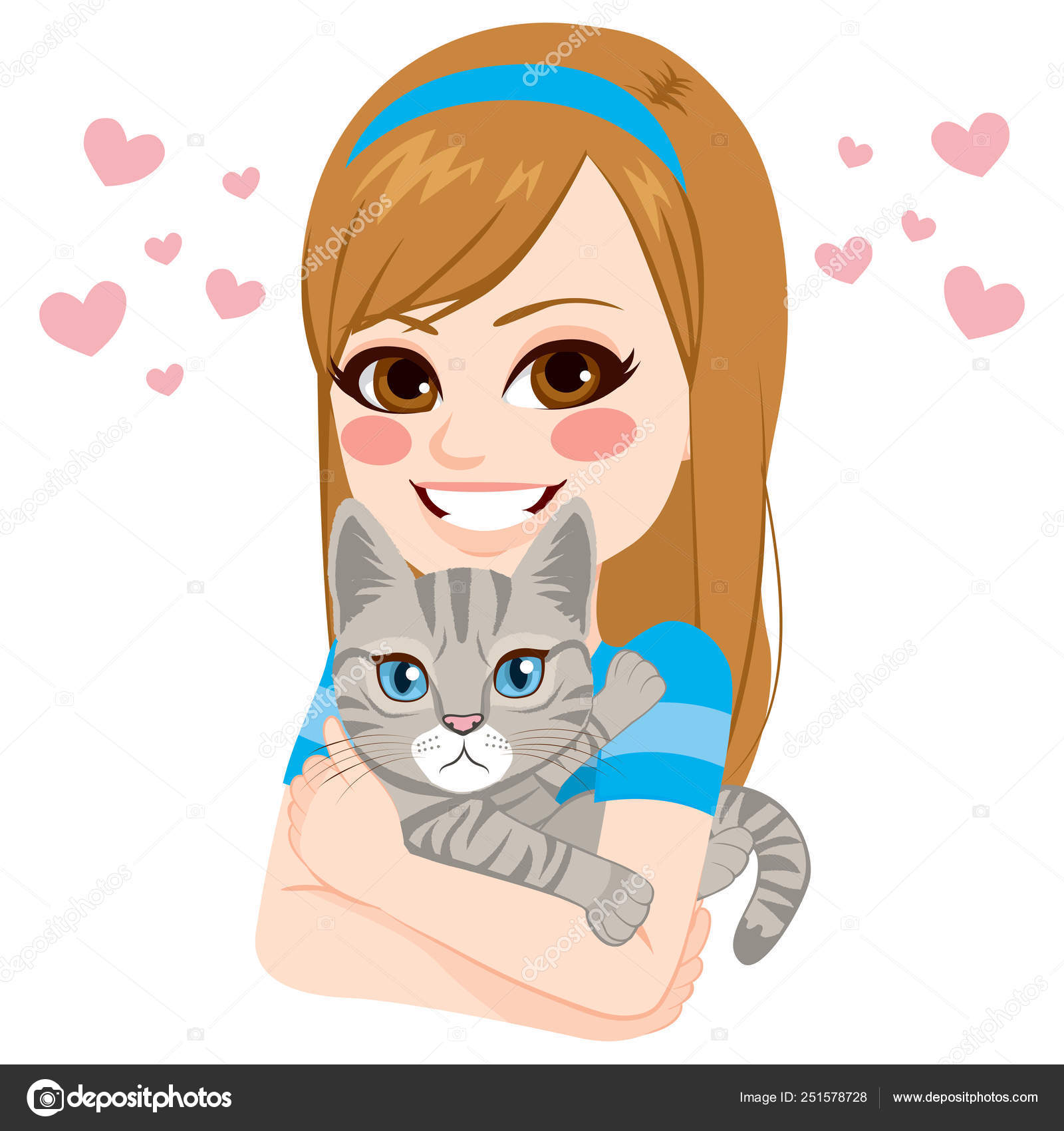 소녀 포옹 고양이 스톡 벡터 - ©Kakigori 251578728, image size:1600x1700