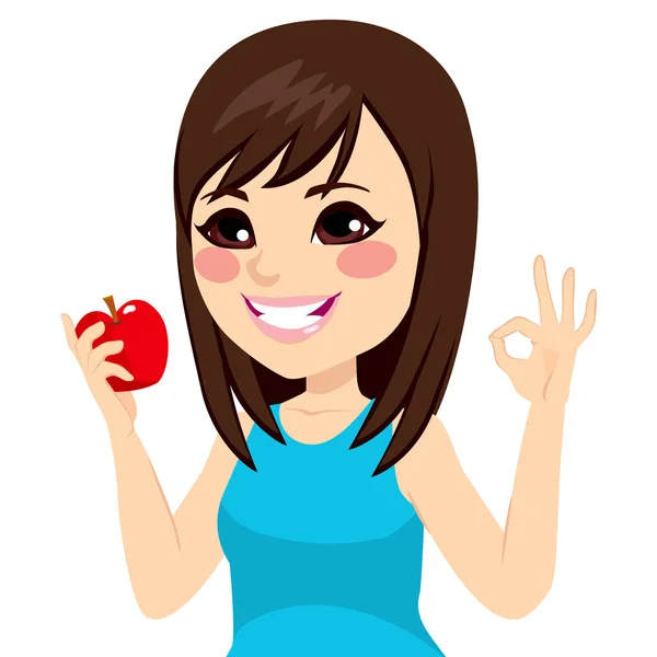 Girl Apple Okay — Stock Vector