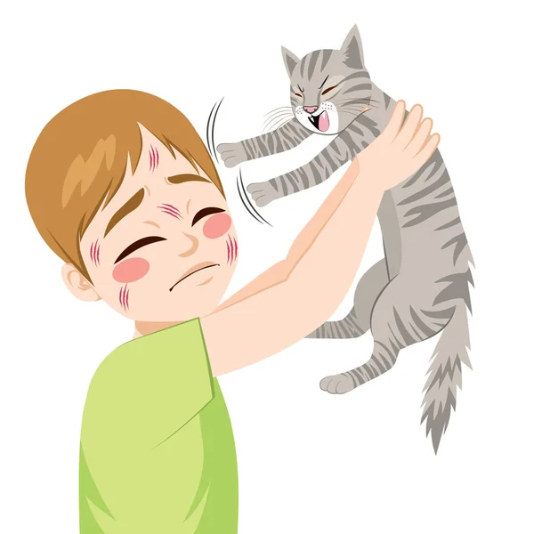 Cat Scratching Boy — Stock Vector
