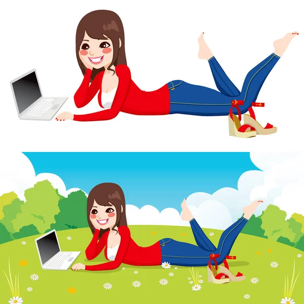 Woman Laptop Park — Stock Illustration Woman Laptop Park Stock Illustration