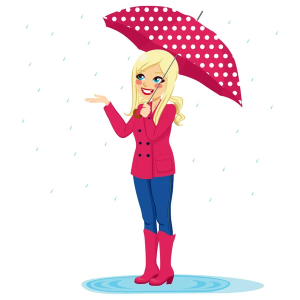 Donna che controlla la pioggia — Vettoriale Stock
