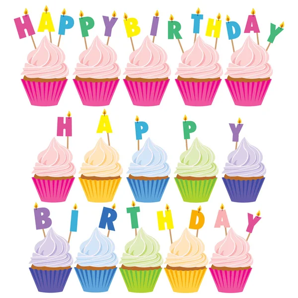 Gelukkige verjaardag cupcakes — Stockvector