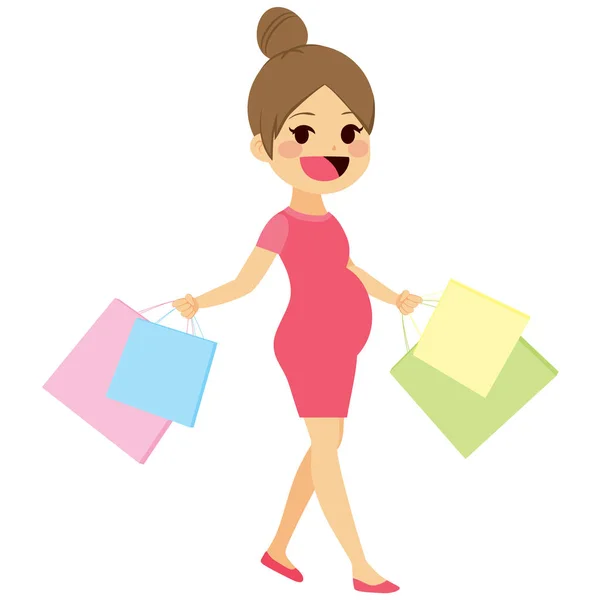 Mother Walking Shopping Pregnant — Stock Vector