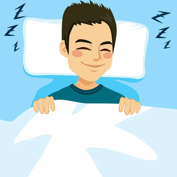 Man Sleeping Bed — Stock Vector