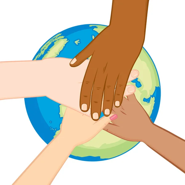 Diverse Ecology Globe Hands — Stock Vector