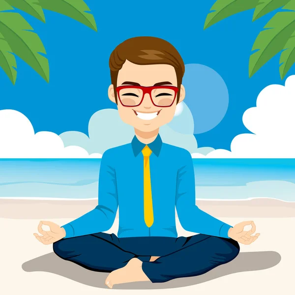 Empresário Yoga Beach — Vetor de Stock