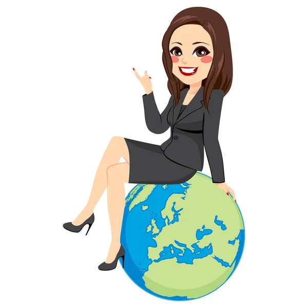 Mujer de negocios sentada Europa Globe — Vector de stock