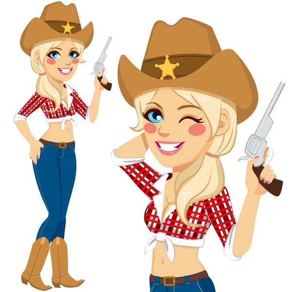 Blondin cowgirl med pistol — Stock vektor