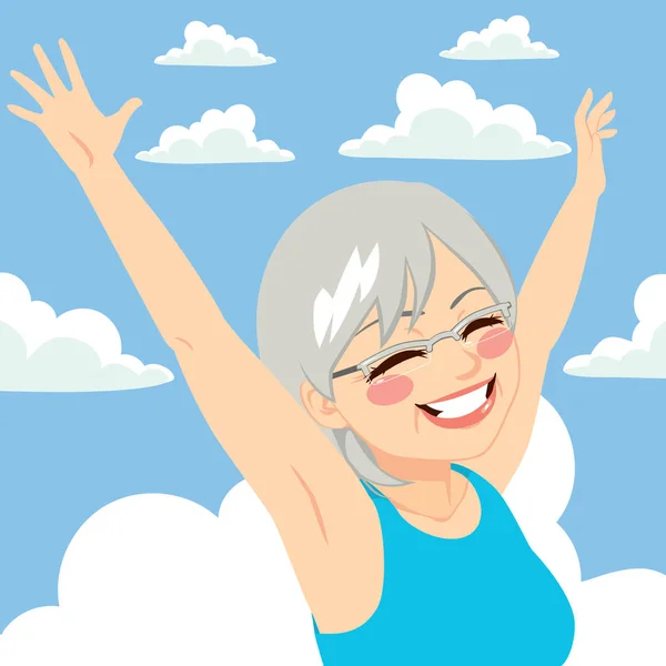 Senior vrouw Freedom Sky — Stockvector